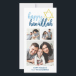 Happy Hanukkah Modern Script 3 Photo Holiday Feiertagskarte<br><div class="desc">Celebrate the holidays with this modern photo card.</div>