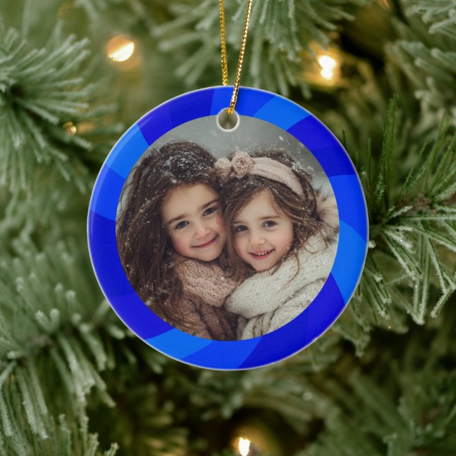 HAPPY HANUKKAH Modern Swirl Star Custom PHOTO Keramik Ornament (Baum)