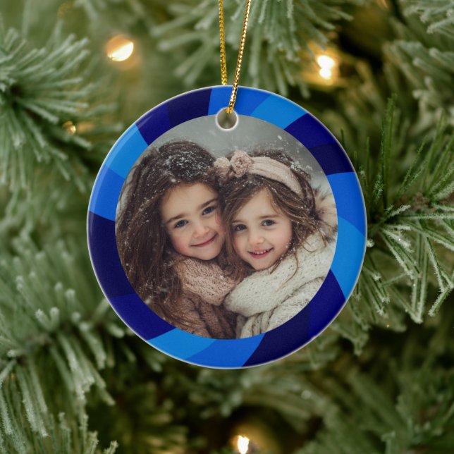 HAPPY HANUKKAH Modern Swirl Star Custom PHOTO Keramik Ornament (Baum)