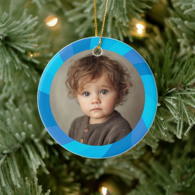 HAPPY HANUKKAH Modern Swirl Star Custom PHOTO Keramik Ornament (Baum)