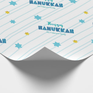 Happy Hanukkah Modern Typografy Gold Stars Name Geschenkpapier