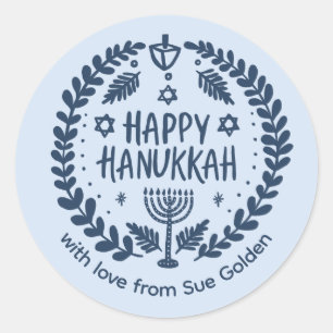 HAPPY HANUKKAH Moderne, handGezeichnet, maßgeschne Runder Aufkleber