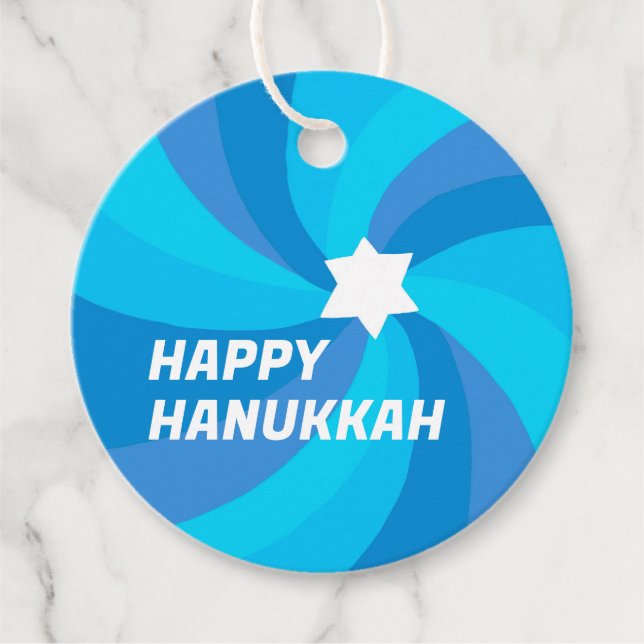 HAPPY HANUKKAH Moderner Swirl Star von David Custo Geschenkanhänger (Vorderseite)
