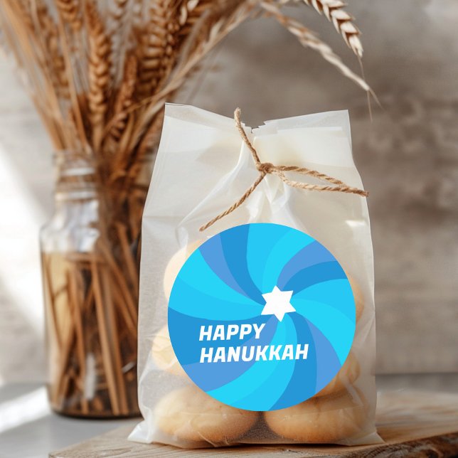 HAPPY HANUKKAH Moderner Swirl Star von David Custo Runder Aufkleber (HAPPY HANUKKAH Modern Swirl Star of David Custom Classic Round Sticker
)