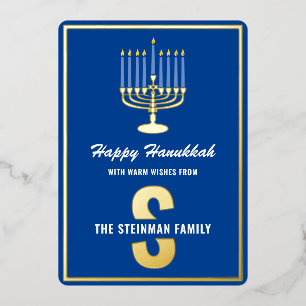 Happy Hanukkah Monogram Familienname Menorah Candl Folien Feiertagskarte
