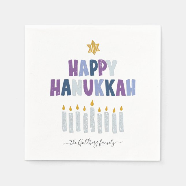 Happy Hanukkah Monogram Party Napkins Serviette (Vorderseite)