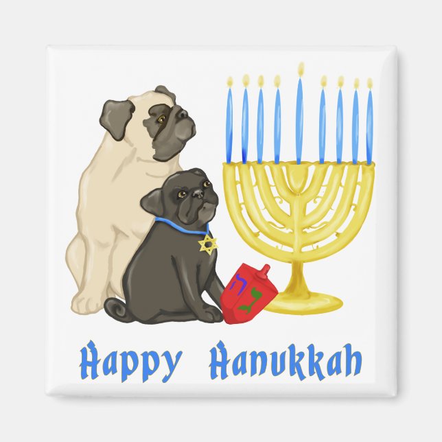 Happy Hanukkah Mops und Menorah Magnete (Vorne)