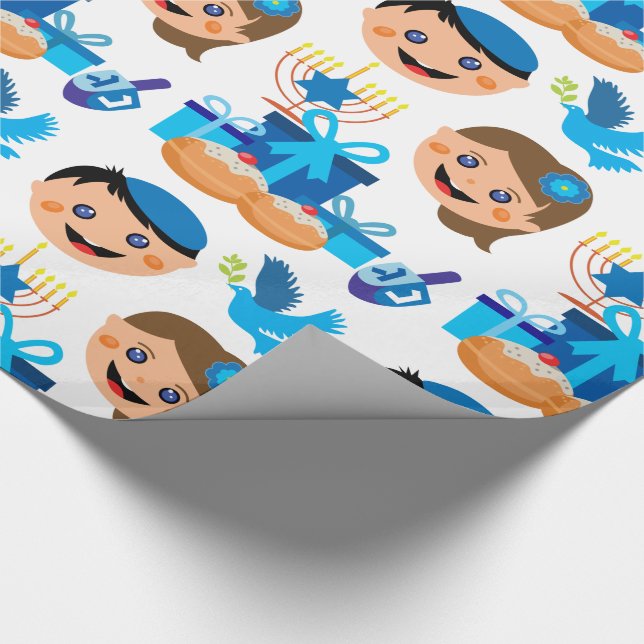 Happy Hanukkah Muster Wrapping Paper Geschenkpapier (Ecke)