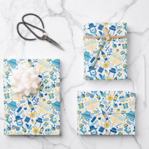 Happy Hanukkah Muster Wrapping Paper Sheets Geschenkpapier Set