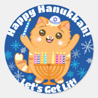 Happy Hanukkah Niedlich Cat Menorah Stickers