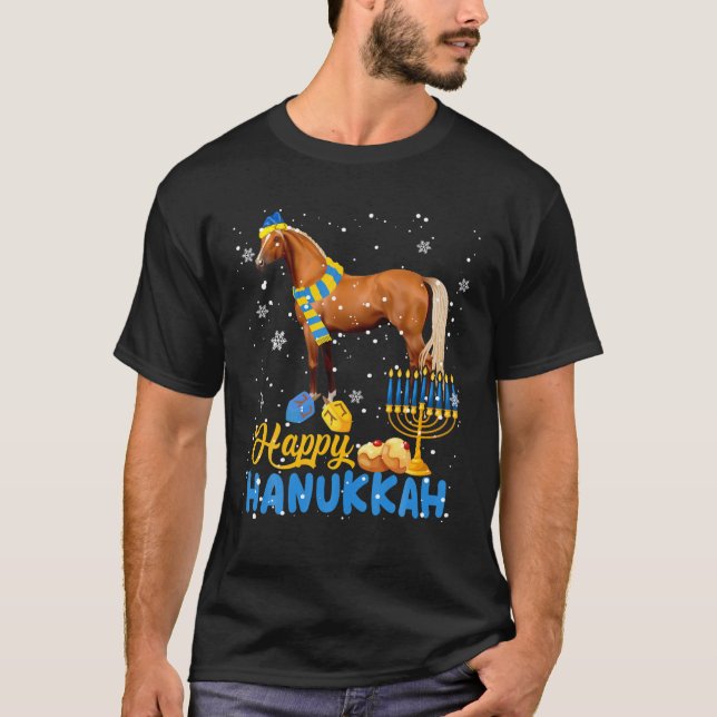 Happy Hanukkah Niedlich Hanukkah Pferd Menorah jüd T-Shirt (Vorderseite)