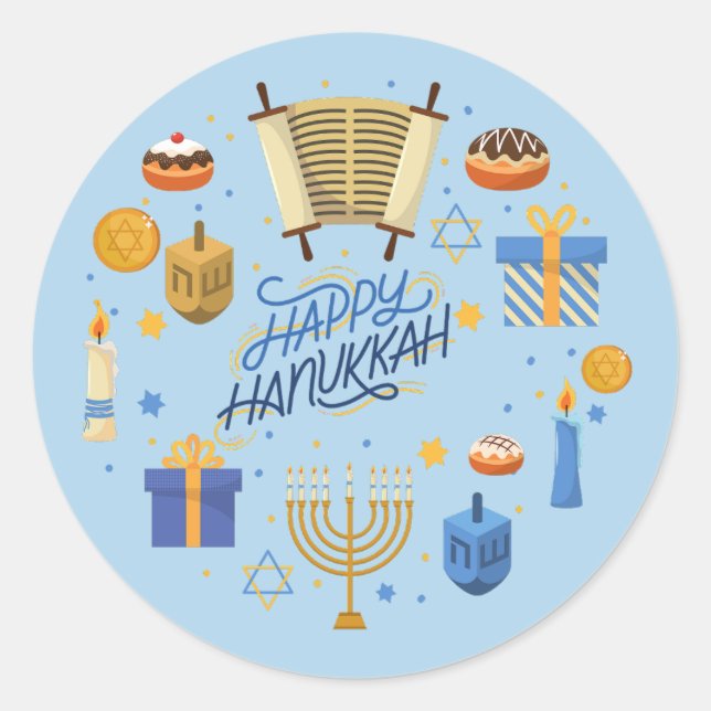 Happy Hanukkah Niedlich Runder Aufkleber (Vorderseite)