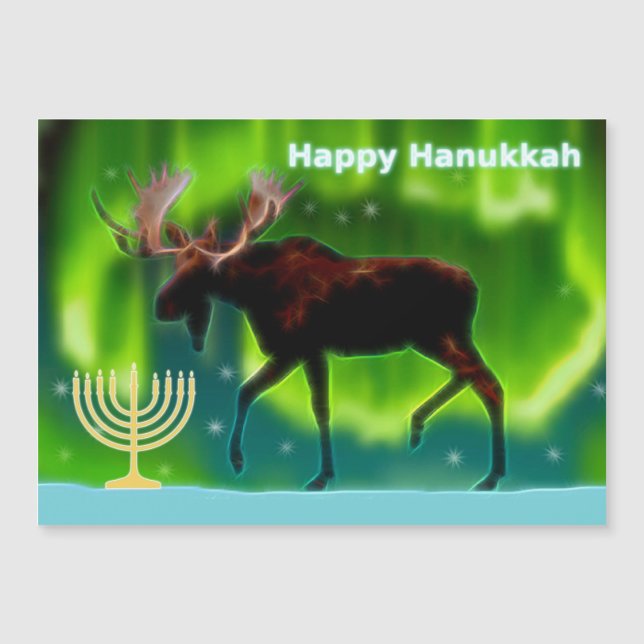 Happy Hanukkah - Northern Lights Elche Magnetkarte (Vorderseite)