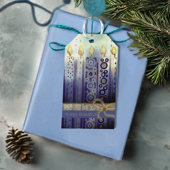 Happy Hanukkah Ornamental Candles Geschenk Tag Geschenkanhänger (Happy Hanukkah Ornamental Candles Gift Tag)