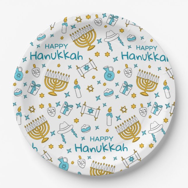 Happy Hanukkah Papierplatte Pappteller (Vorderseite)