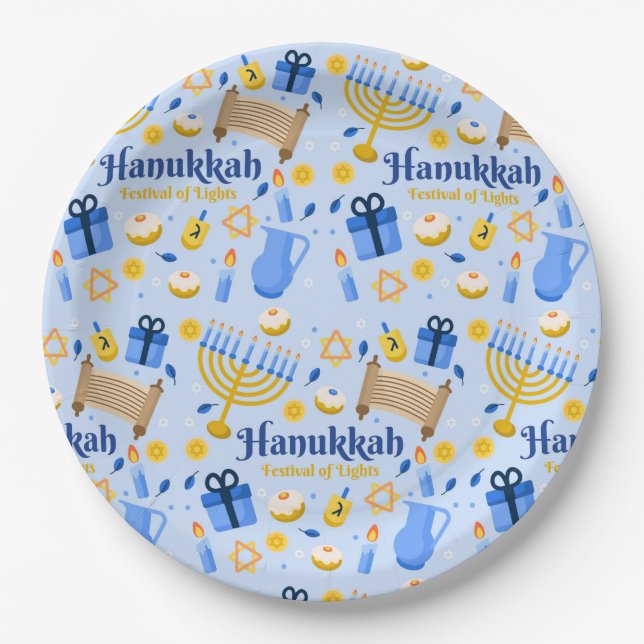 Happy Hanukkah Papierplatte Pappteller (Vorderseite)