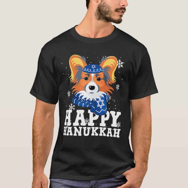 Happy Hanukkah Papillon Hund Funny Weihnachten Uga T-Shirt (Vorderseite)