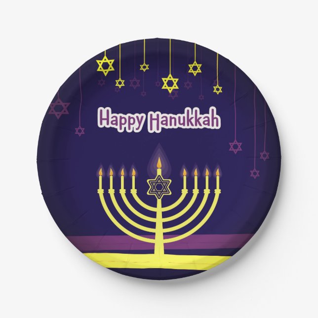 Happy Hanukkah Pappteller (Vorderseite)
