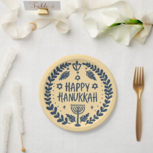 Happy Hanukkah Party Whimsical Niedlich Hand Gezei Pappteller
