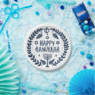Happy Hanukkah Party Whimsical Niedlich Hand Gezei Pappteller