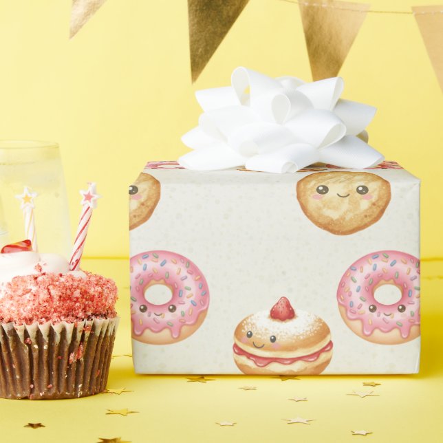 Happy Hanukkah Pattern - Cute Donuts Geschenkpapier (Geburtstagsparty)