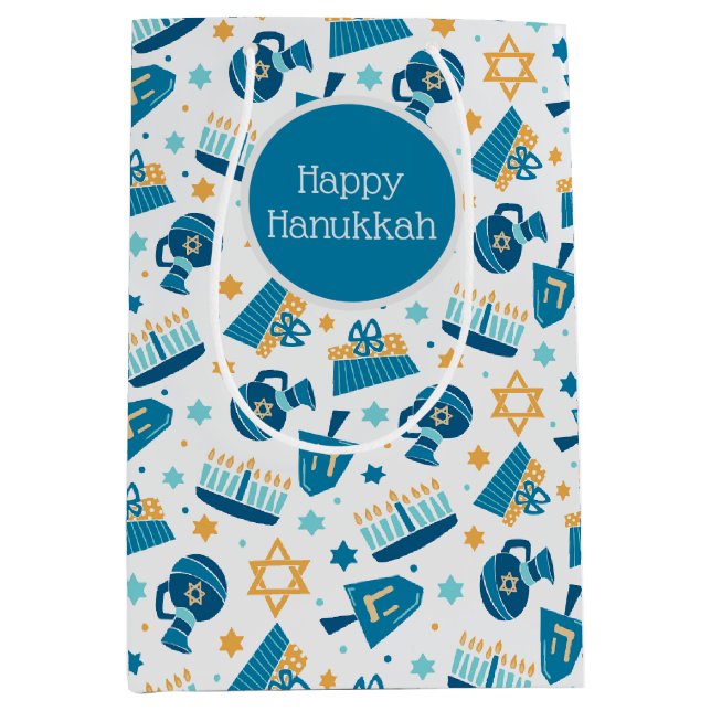 Happy Hanukkah Pattern Geschenktasche Mittlere Geschenktüte (Vorderseite)