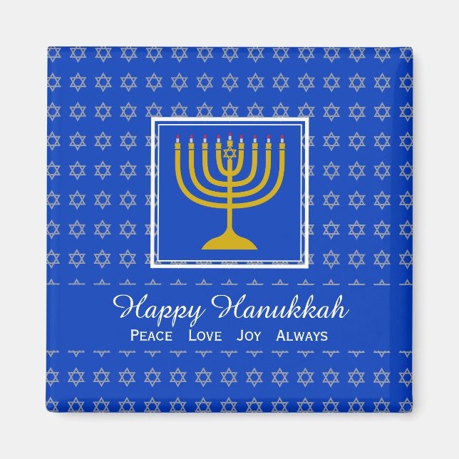 HAPPY HANUKKAH Peace Liebe Joy Custom Blue Kühlsch Magnet (Vorne)