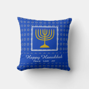 HAPPY HANUKKAH Peace Liebe Joy Customizable Blue Kissen