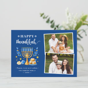 Happy Hanukkah Peace Liebe Lights Stars 2 Foto Feiertagskarte