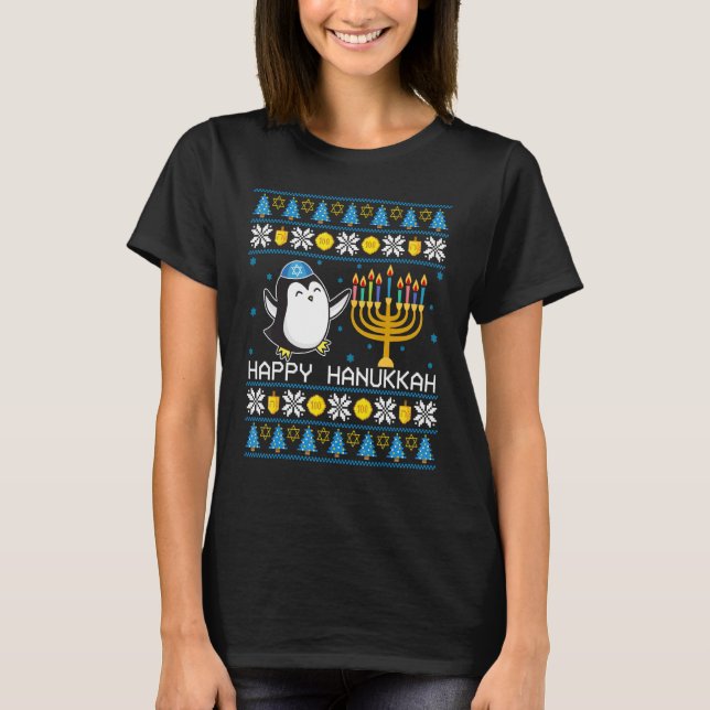 Happy Hanukkah Penguin Ugly Sweater Jewish Chanuka T-Shirt (Vorderseite)