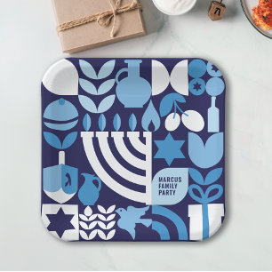 Happy Hanukkah Personalisiert Moderne Menorah & St Pappteller