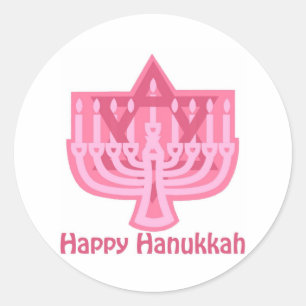 Happy Hanukkah Pink Menorah Runder Aufkleber