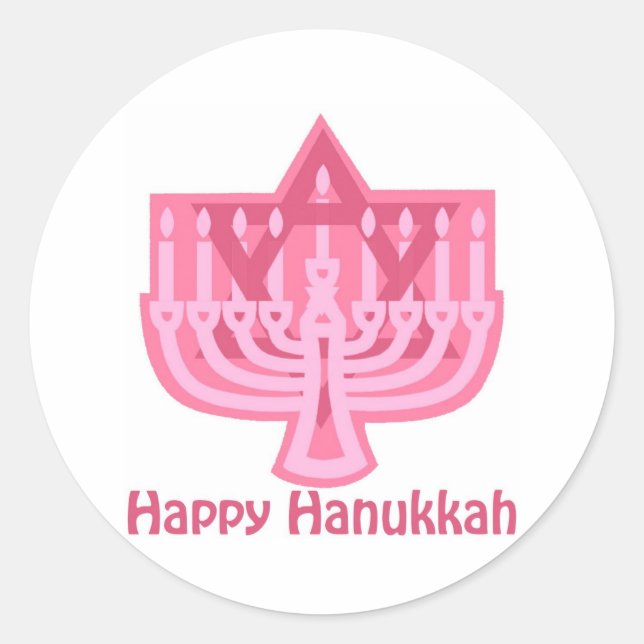 Happy Hanukkah Pink Menorah Runder Aufkleber (Vorderseite)