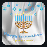Happy Hanukkah Quadratischer Aufkleber<br><div class="desc">Eier für die Welt</div>