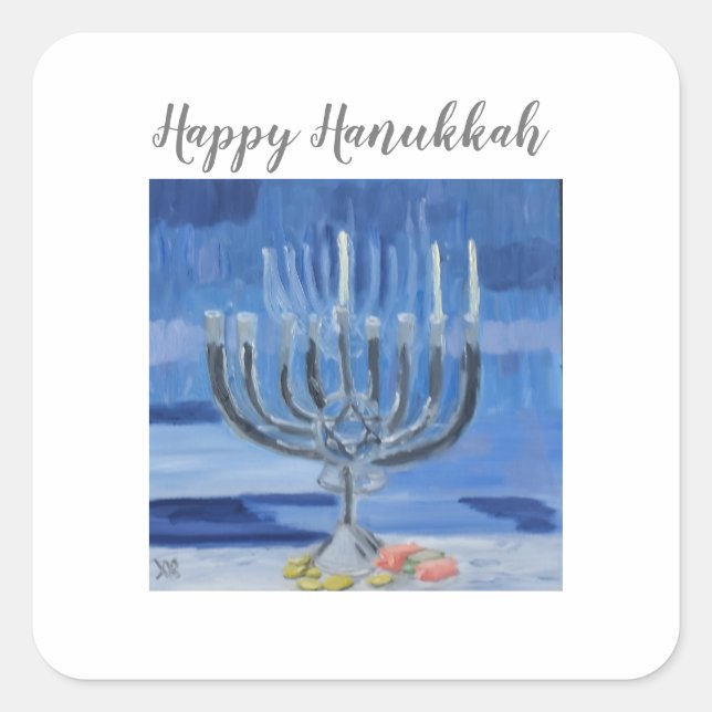 Happy Hanukkah Quadratischer Aufkleber (Vorderseite)