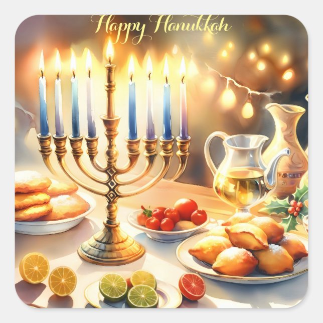 Happy Hanukkah Quadratischer Aufkleber (Vorderseite)