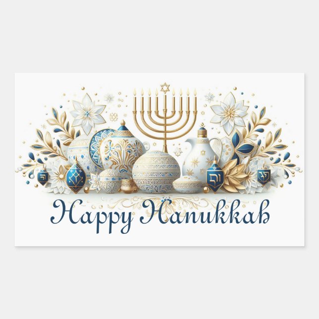 Happy Hanukkah Rechteckiger Aufkleber (Vorderseite)