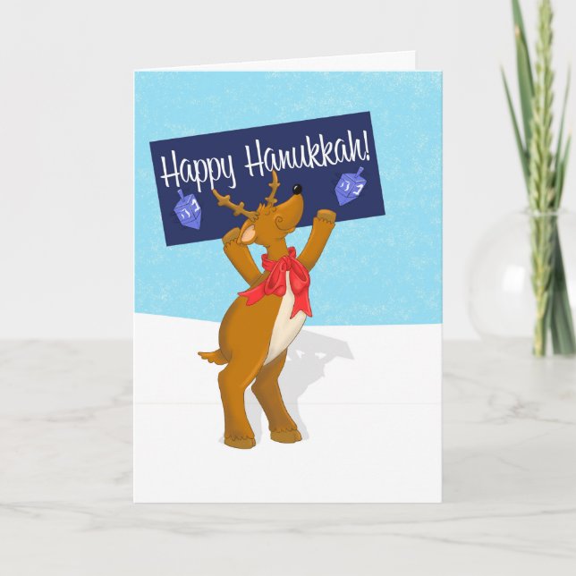 Happy Hanukkah Rentier mit Sign Hanukkah Card Karte (Vorderseite)