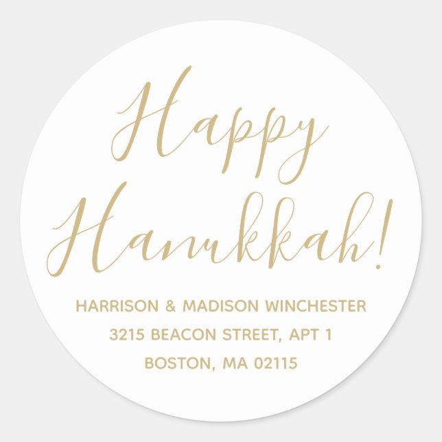 Happy Hanukkah-Rücksendeadresse Runder Aufkleber (Vorderseite)
