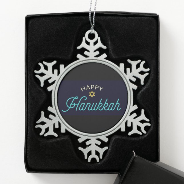 Happy Hanukkah Schneeflocken Zinn-Ornament (Box)