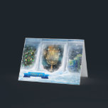 Happy Hanukkah. Schneeszene mit Menorah Feiertagskarte<br><div class="desc">Happy Hanukkah auf Hebräisch. Schneeszene mit Menorah Malerei Hanukkah individualisierbare Grußkarten in Hebräisch. Matching Karten und Geschenke verfügbar in der jüdischen Ferien / Hanukkah Kategorie unseres Stores.</div>