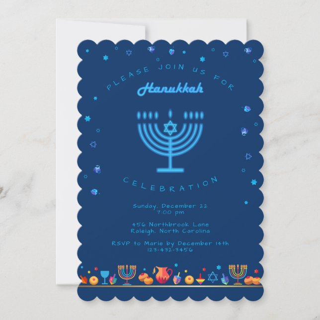 Happy Hanukkah Schöner jüdischer Urlaub Einladung (Vorderseite)