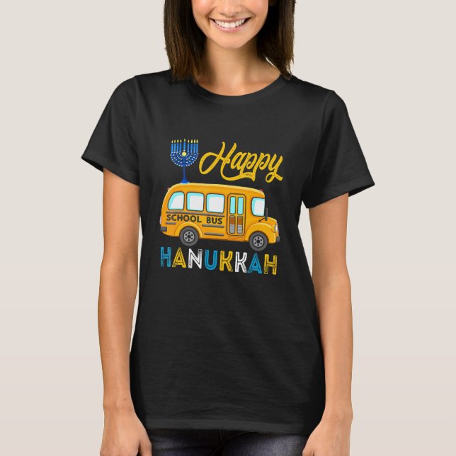 Happy Hanukkah School Bus Carrying Jewish Menorah  T-Shirt (Vorderseite)