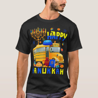 Happy Hanukkah School Bus With Menorah Dreidel Fun T-Shirt
