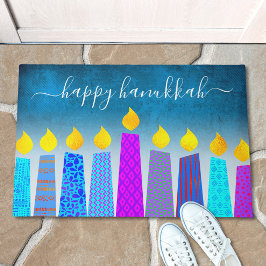 Happy Hanukkah Script Modern Boho Candle Turquoise Fußmatte