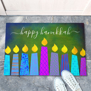 Happy Hanukkah Script Modern Boho Candles auf Gree Fußmatte