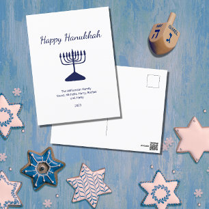 Happy Hanukkah Simple Blue Menorah Feiertagspostkarte