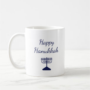 Happy Hanukkah Simple Blue Menorah Kaffeetasse