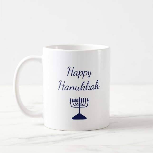 Happy Hanukkah Simple Blue Menorah Kaffeetasse (Links)