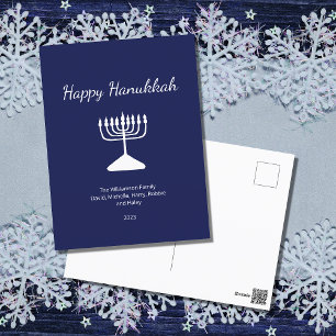 Happy Hanukkah Simple Menorah Blue Feiertagspostkarte